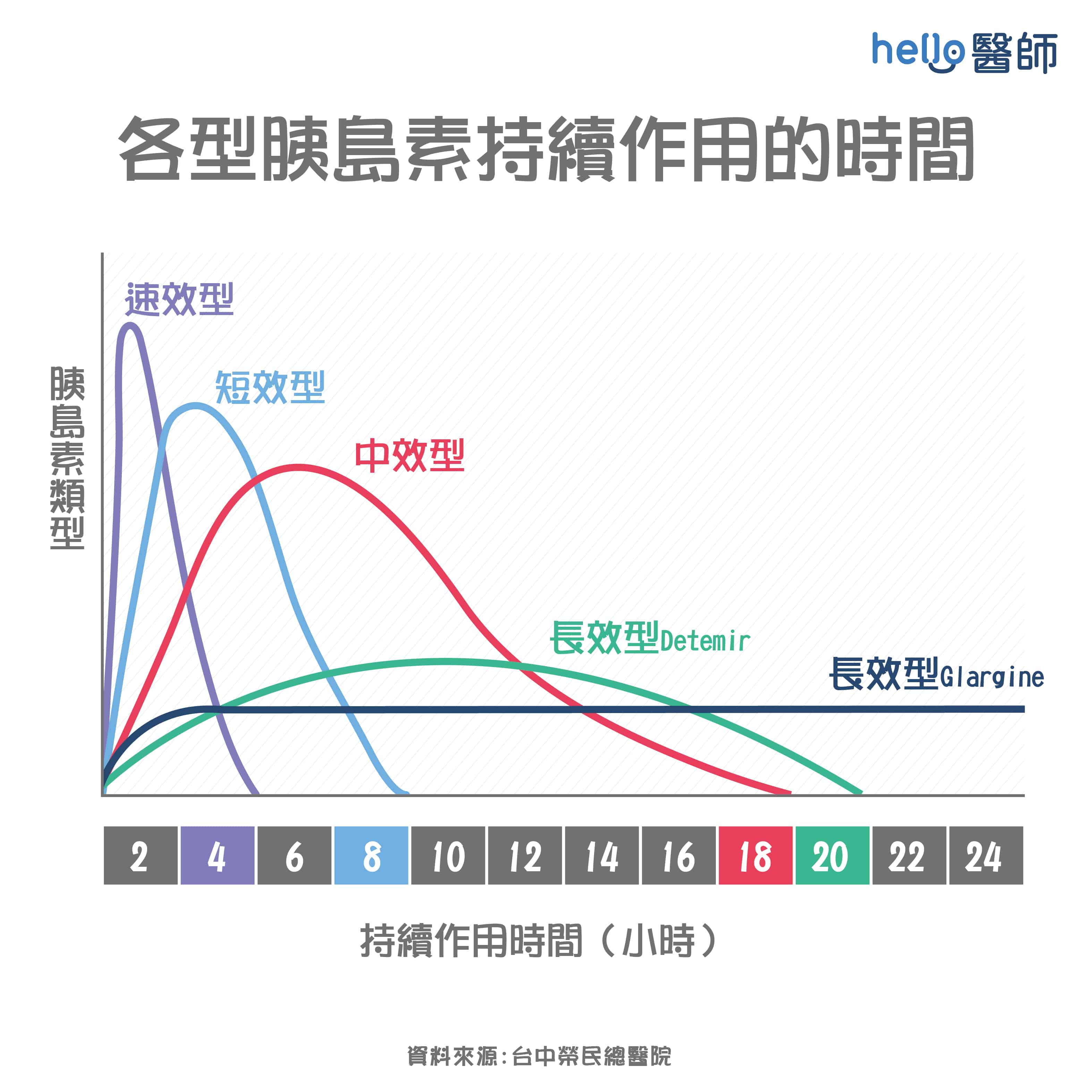 各型胰島素持續作用的時間